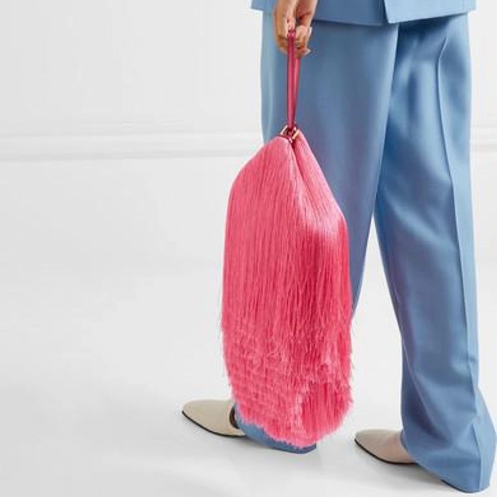 HILLIER BARTLEY Lantern Fringed Leather Clutch  - Pink Fringe Handbag